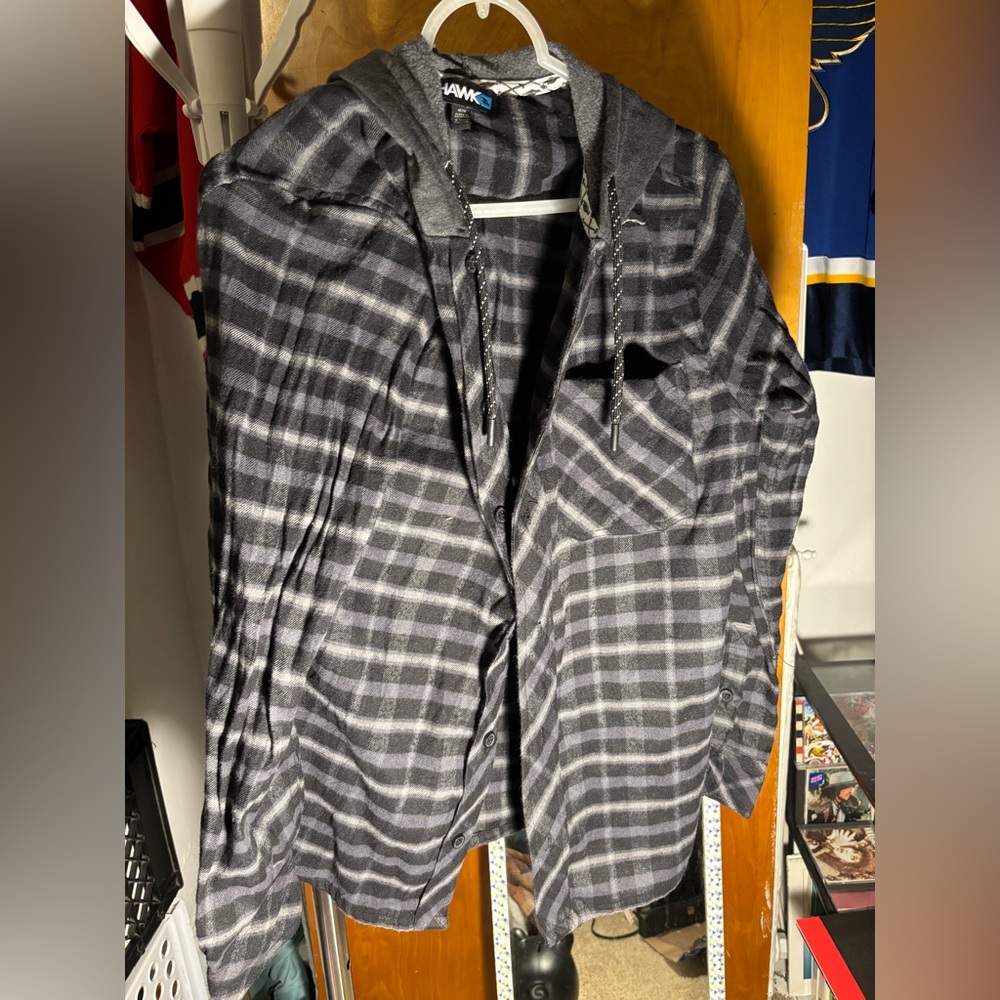 Tony Hawk Black and Grey Plaid Flannel Hoodie